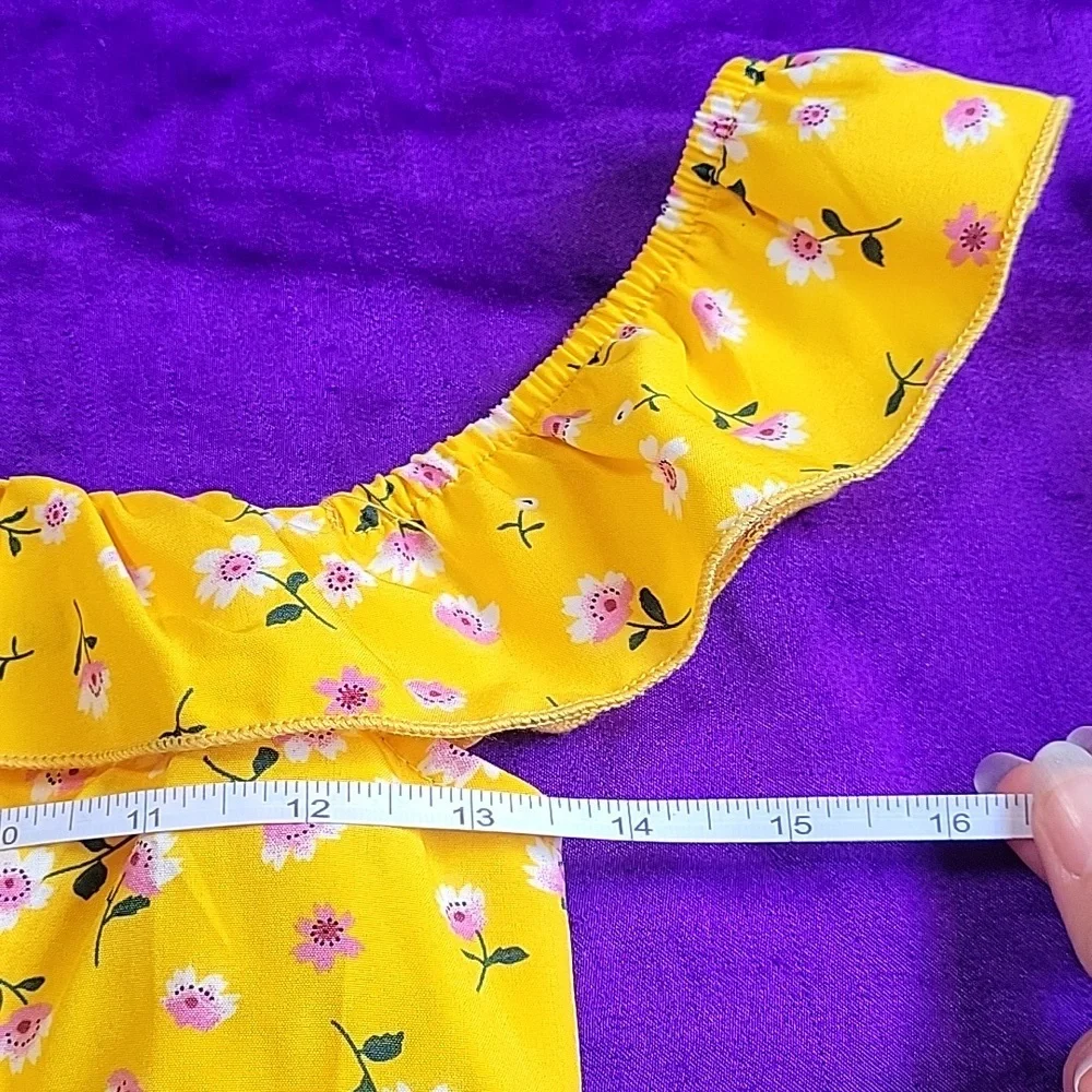 Shein mustard yellow pink floral off shoulder 2 piece set - Picture 8 of 15